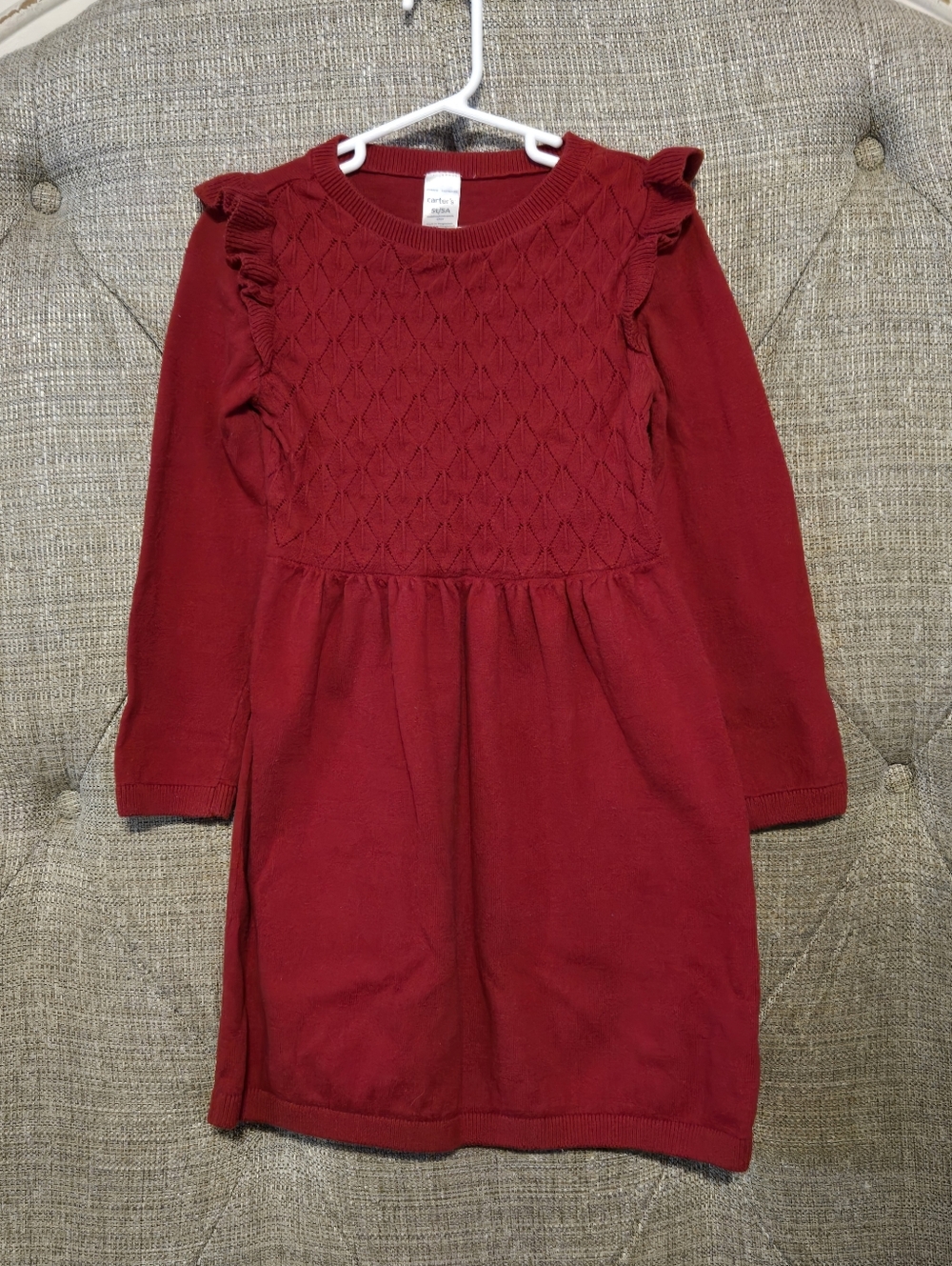 5t Carter's Wine Red Knit Ruffle-Shoulder Sweater Dress